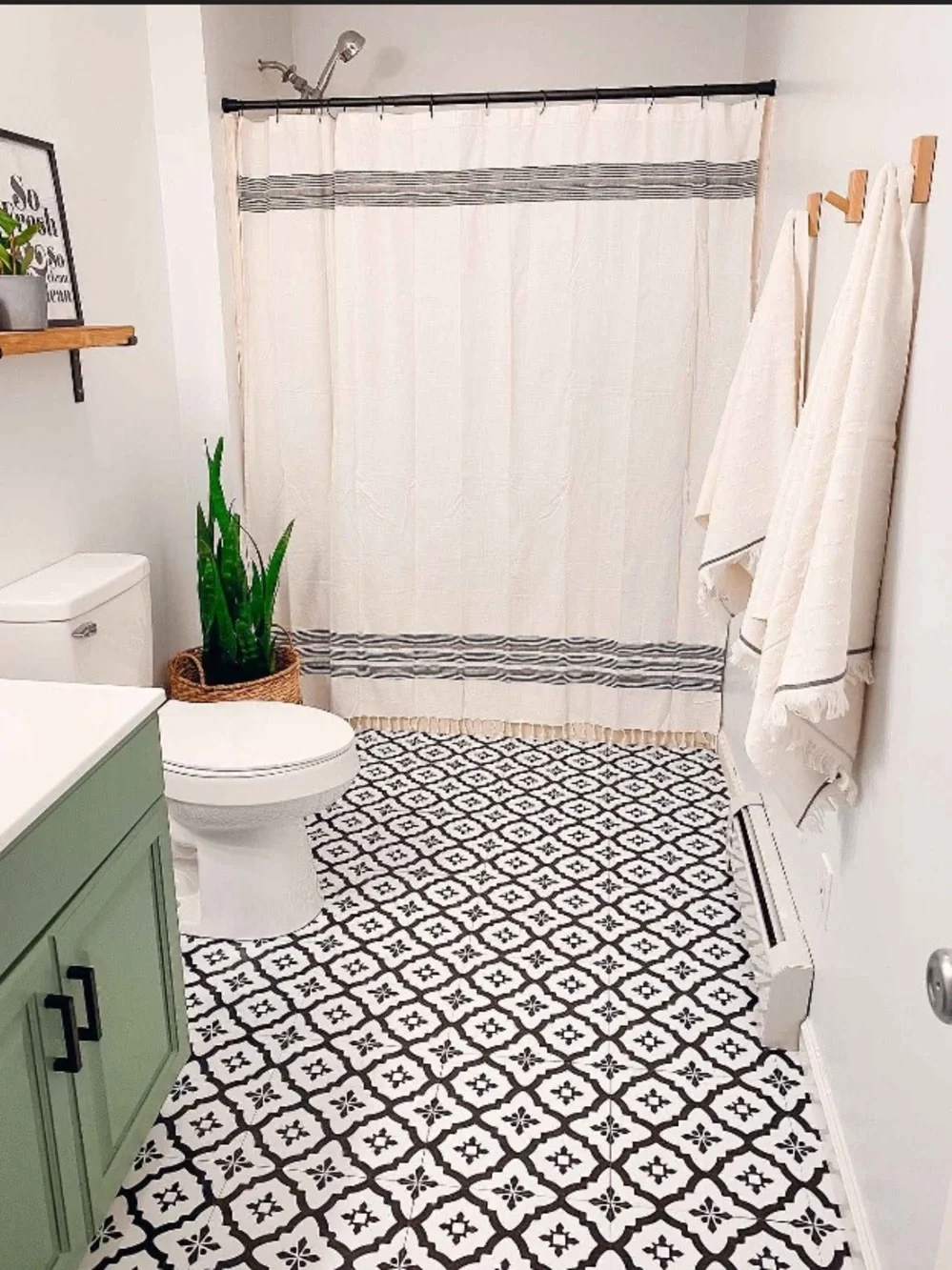 Threshold Cream Shower Curtain with Gray Stripe Trim